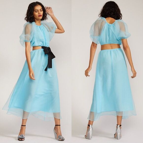 NWT Cynthia Rowley Clara Midi Blue Dress Organza Size S - Picture 1 of 15